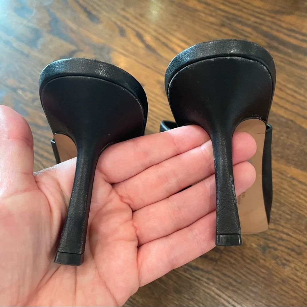 VINCE CAMUTO Arlinala Black Leather Mule Heeled Sandals - Picture 9 of 11